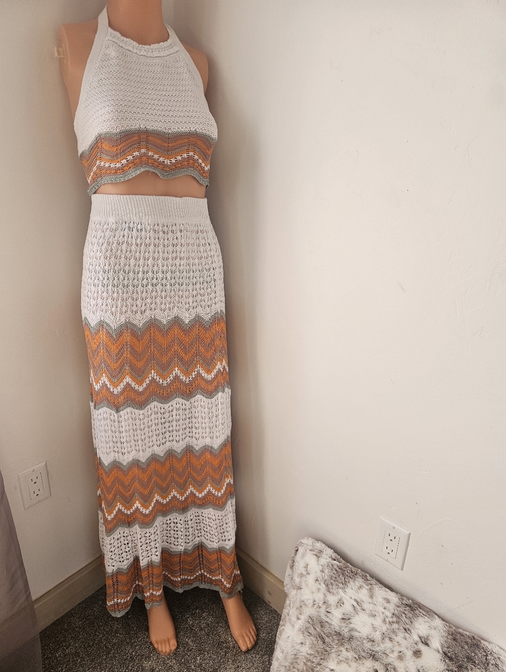 Petal + Pup Crochet Chevron Maxi Skirt & Halter Top Set - Size 6 - Boho Festival